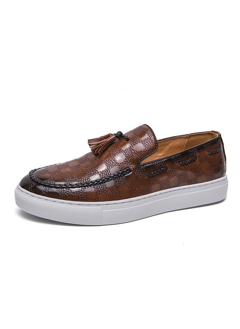 Generic - Mens Plus Size Tassel Loafers Sneakers 38-48 Plaid British Brown - Image 1