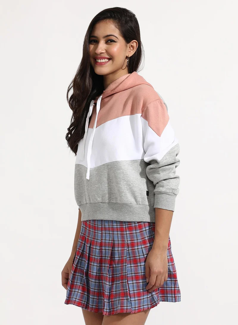 كامبوس سوترا Women's Multicolour Pullover Hoodie With Contrast Panels