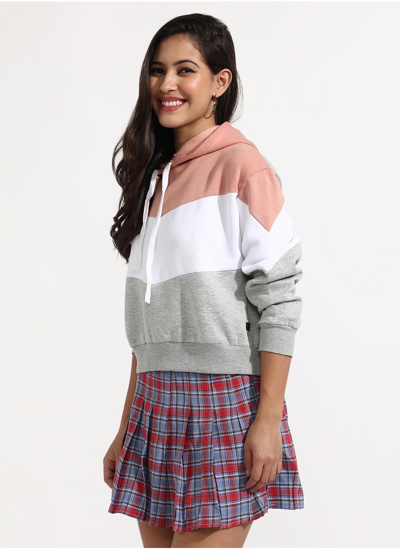 كامبوس سوترا Women's Multicolour Pullover Hoodie With Contrast Panels  - Image 3