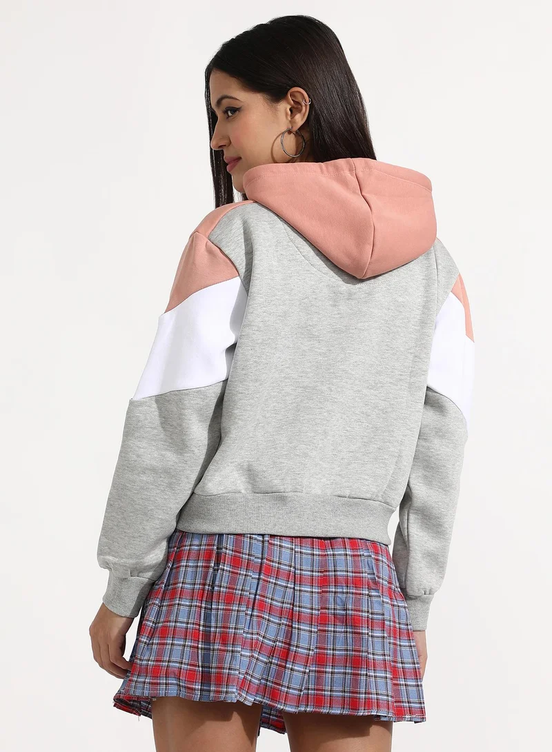 كامبوس سوترا Women's Multicolour Pullover Hoodie With Contrast Panels