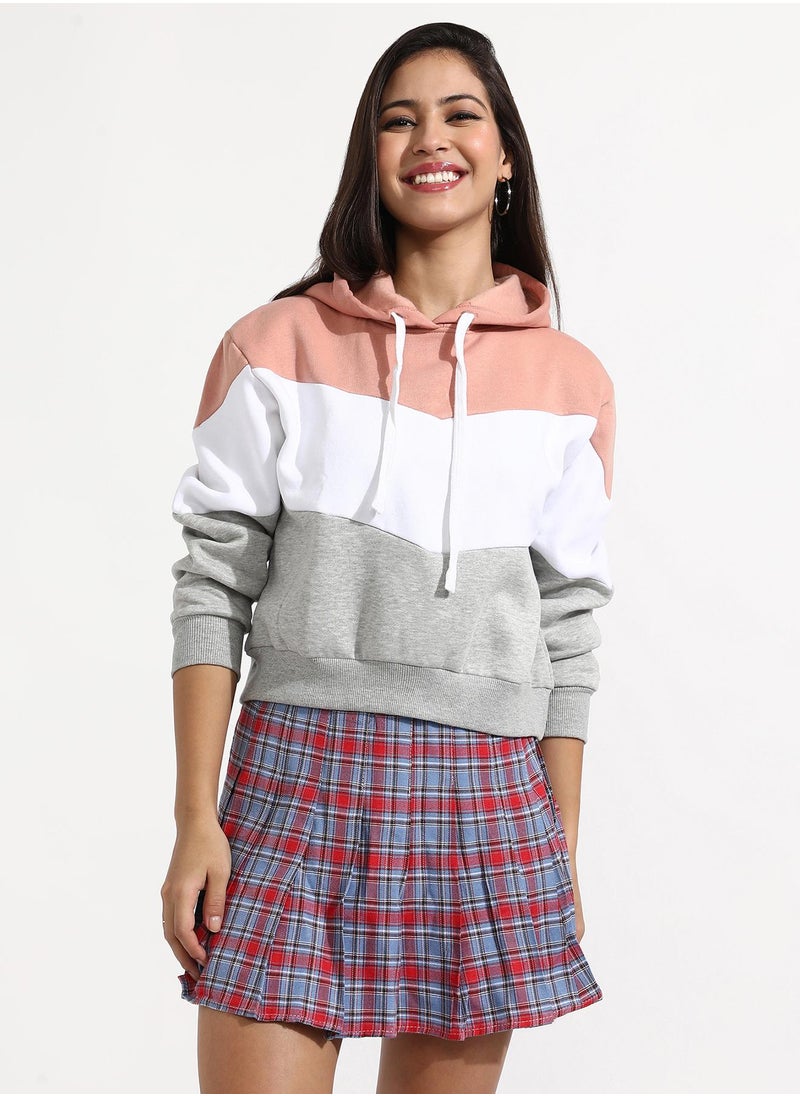 كامبوس سوترا Women's Multicolour Pullover Hoodie With Contrast Panels  - Image 2
