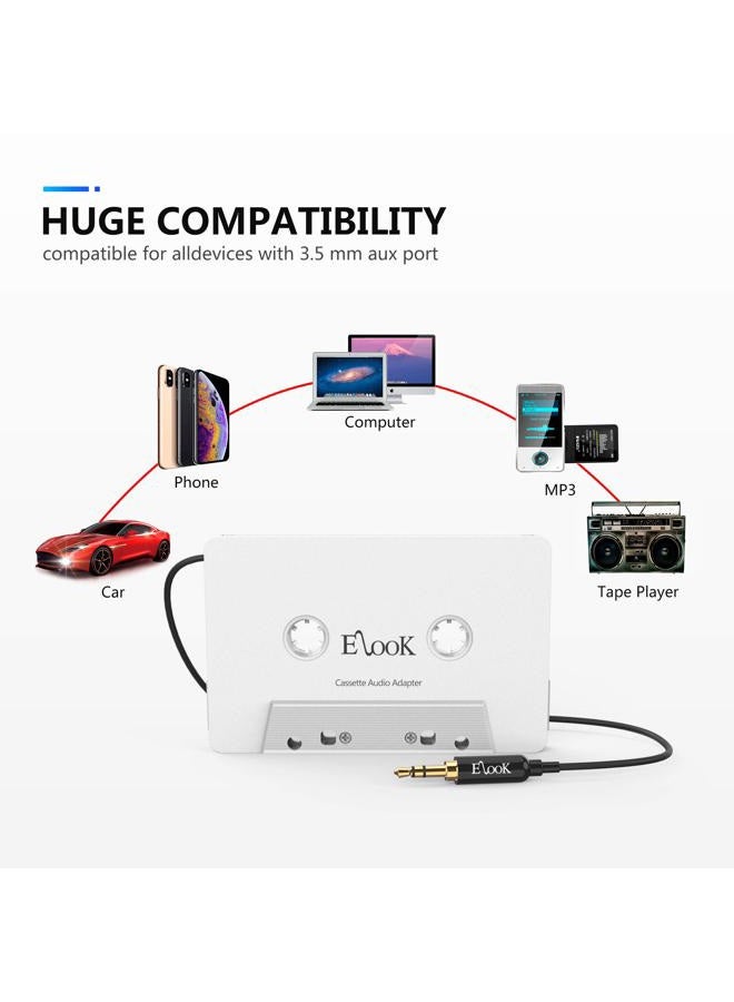 Elook Car Cassette Aux Adapter, 3.5mm Universal Audio Cable Tape Adapter for Car, Phone, MP3 ect. White - Image 5
