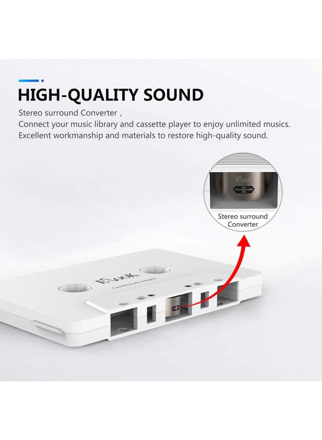 Elook Car Cassette Aux Adapter, 3.5mm Universal Audio Cable Tape Adapter for Car, Phone, MP3 ect. White - Image 2