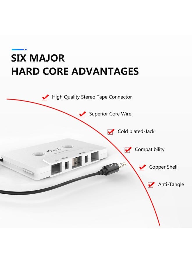 Elook Car Cassette Aux Adapter, 3.5mm Universal Audio Cable Tape Adapter for Car, Phone, MP3 ect. White - Image 4