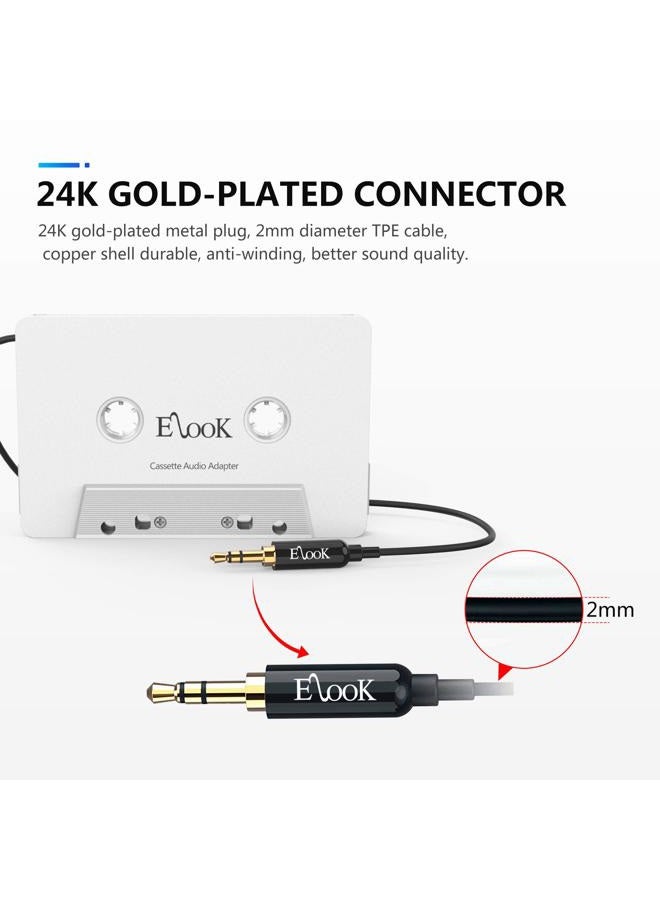 Elook Car Cassette Aux Adapter, 3.5mm Universal Audio Cable Tape Adapter for Car, Phone, MP3 ect. White - Image 3