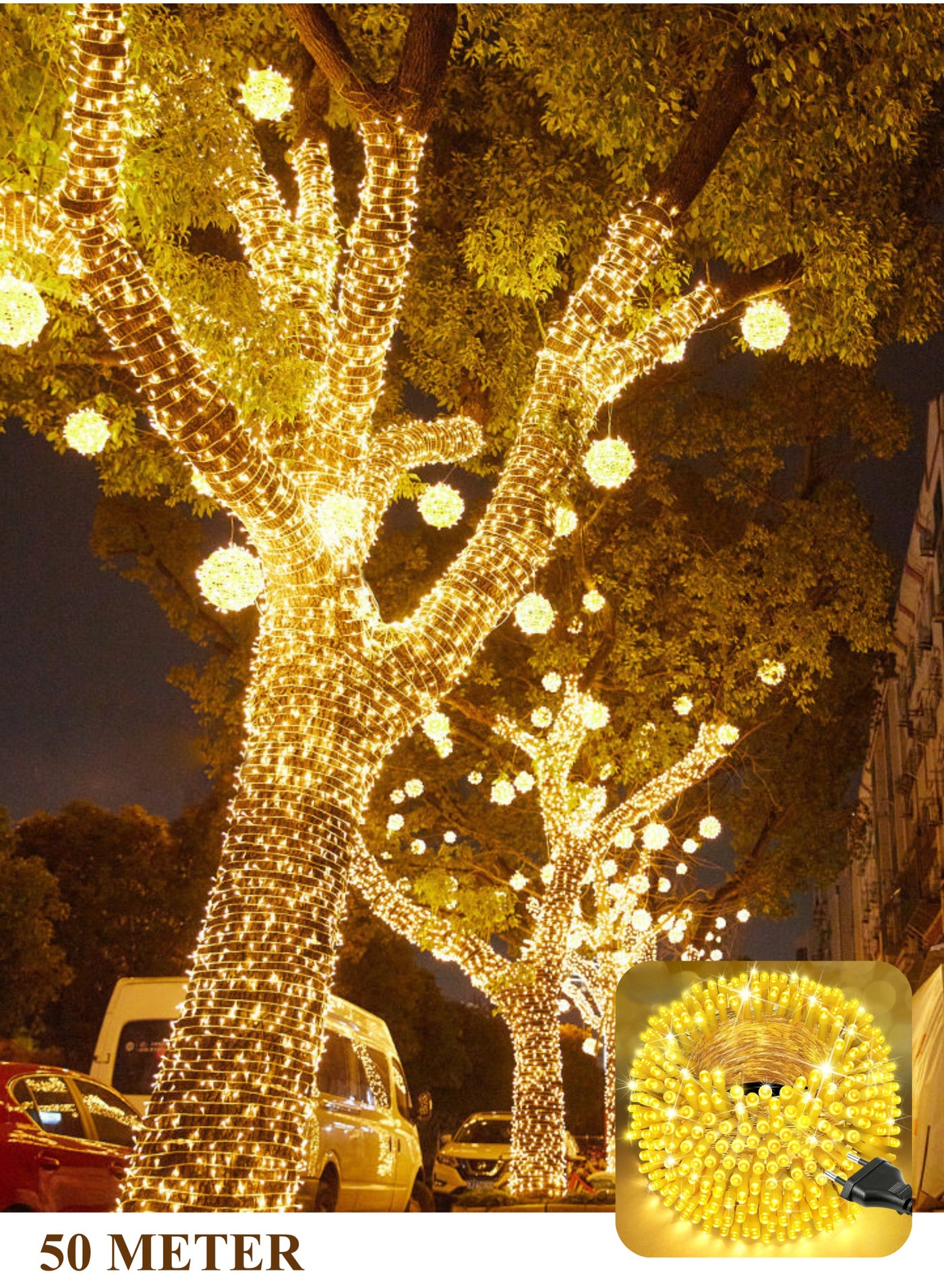 50Meter LED String Fairy Ramadan Lights – 320 LEDs Warm White on Clear Wire, 8 Modes, IP44 Waterproof Fairy Lights for Christmas, Diwali, Outdoor Wedding, Home, Balcony, Curtain & Camping Decorations
