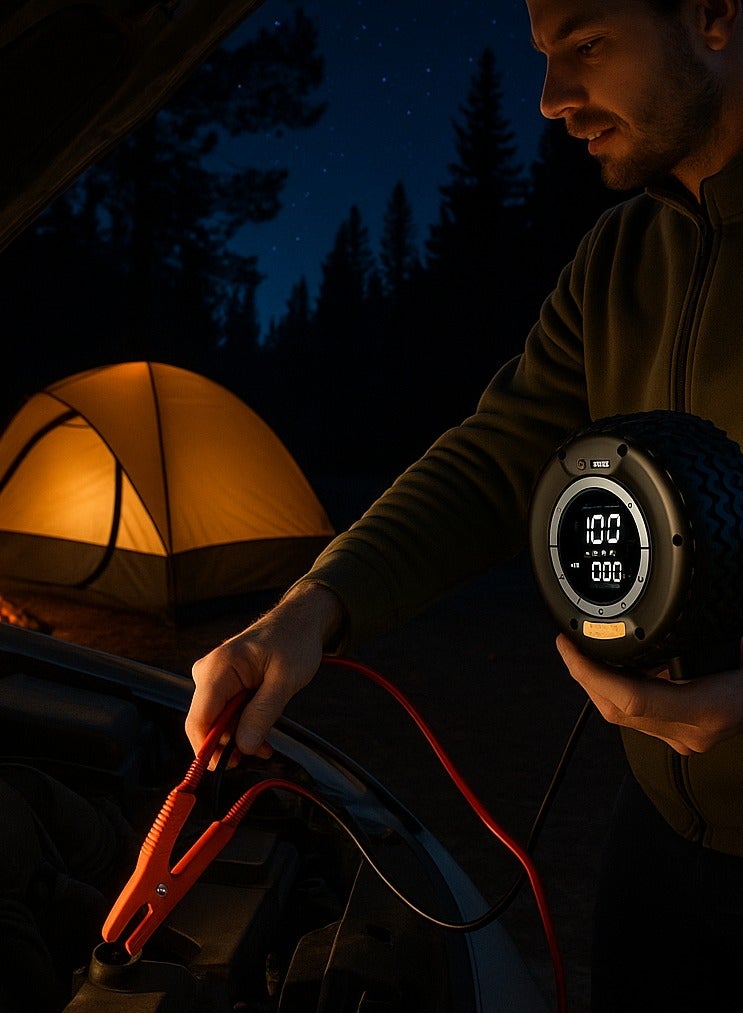 BendForge 8000mAh Car Jump Starter with 150PSI Digital Tyre Inflator / 6000A Heavy-Duty for All Engines / 14.8V Power Bank / Type-C Fast Charge / LED Light / Smart Jumper / Nozzle Kit - Image 2