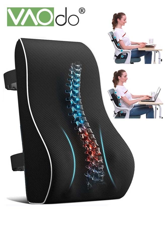 Lumbar Support Pillow for Office Chair Back Support Pillow for Car Computer Gaming Chair Recliner Memory Foam Back Cushion for Pain Relief Improve Posture Mesh Cover Double Adjustable Straps