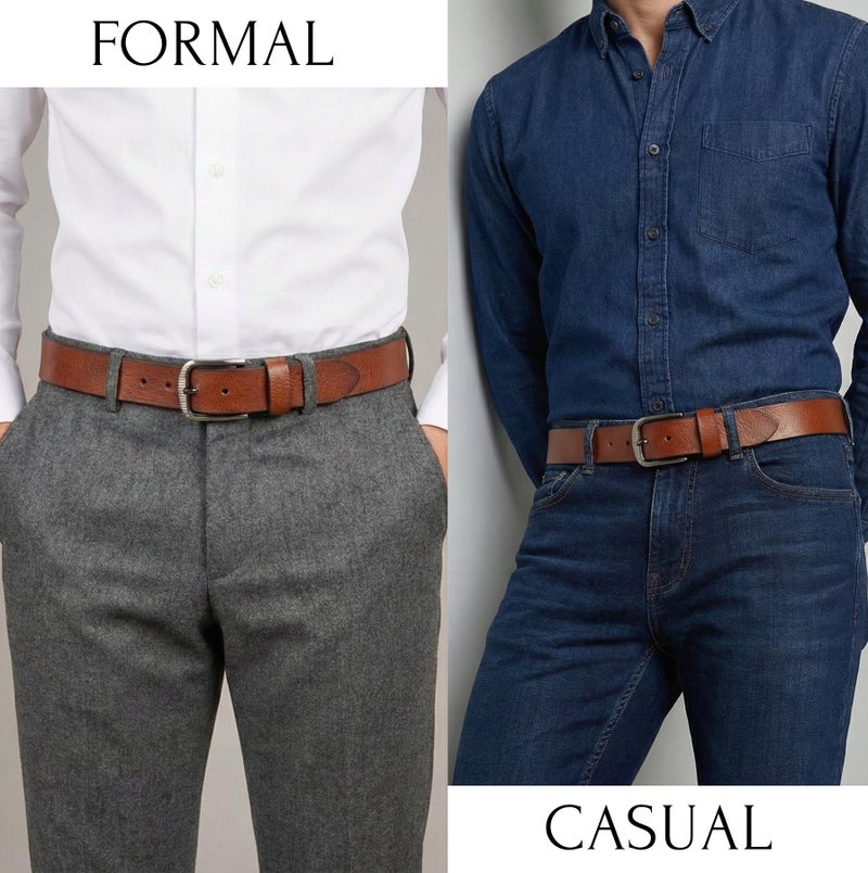 Classic Milano Genuine Leather Belt for Men - Semi-Casual & Party Wear Belt for Jeans, Casual Outfits, and Gifts - Brown Men’s Belt - Image 2