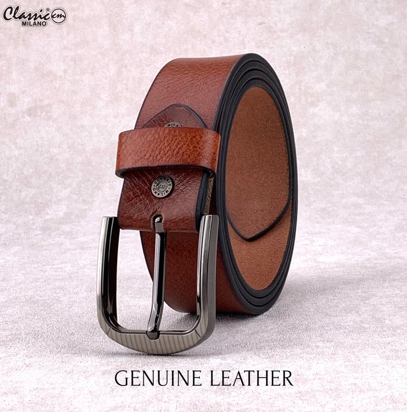 Classic Milano Genuine Leather Belt for Men - Semi-Casual & Party Wear Belt for Jeans, Casual Outfits, and Gifts - Brown Men’s Belt - Image 3