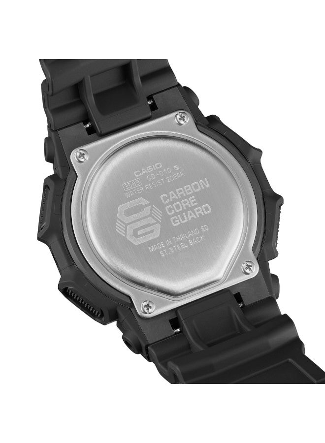 Casio G-Shock GD-010-1A1, Digital Watch, All Black Resin Band and Case, Shock Resistant, 200M Water Resistance, LED Light, World Time, Stopwatch, Countdown Timer, 5 Alarms, Auto Calendar - Image 2