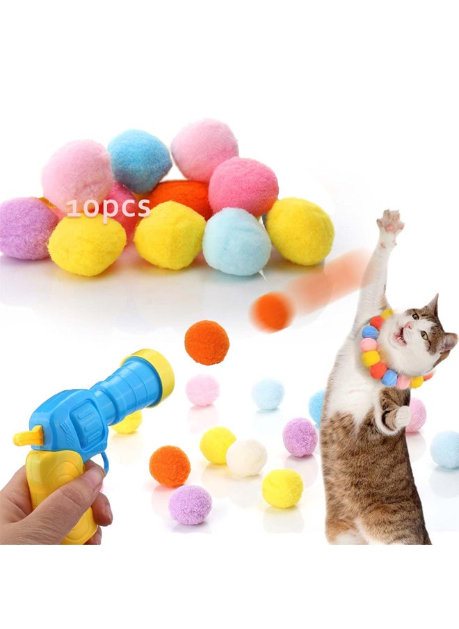 Neostyle Cat Ball Toy Launcher，Comes with 10 colorful plush balls, interactive cat toy balls for Kitten Chasing Training Hunting (blue-10 balls)  - Image 1