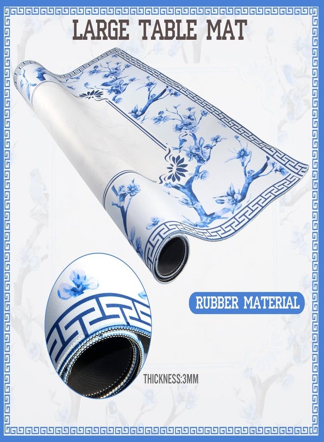 snaxuda Chinoiserie Mahjong Mat with Carrying Bag,Rubber Anti Slip and Noise Reduction Multi Purpose Game Table Cover for Card, Board Tile Games 31.5" x 31.5" Blue - Image 5