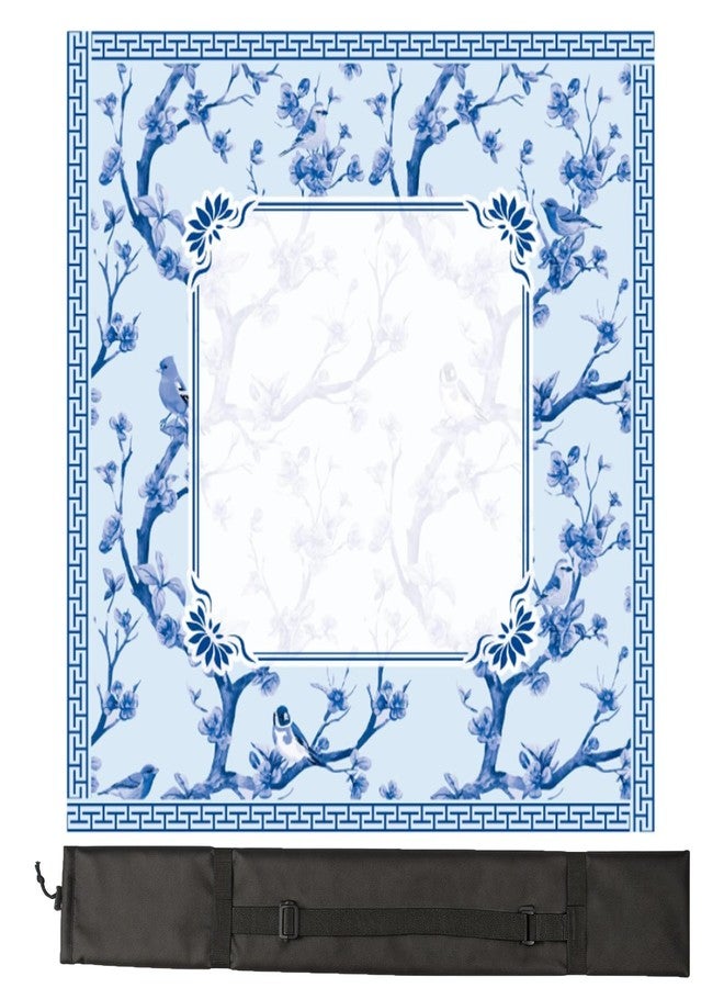 snaxuda Chinoiserie Mahjong Mat with Carrying Bag,Rubber Anti Slip and Noise Reduction Multi Purpose Game Table Cover for Card, Board Tile Games 31.5" x 31.5" Blue - Image 1