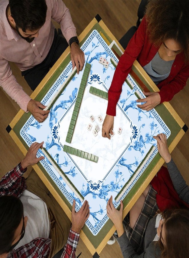 snaxuda Chinoiserie Mahjong Mat with Carrying Bag,Rubber Anti Slip and Noise Reduction Multi Purpose Game Table Cover for Card, Board Tile Games 31.5" x 31.5" Blue - Image 2