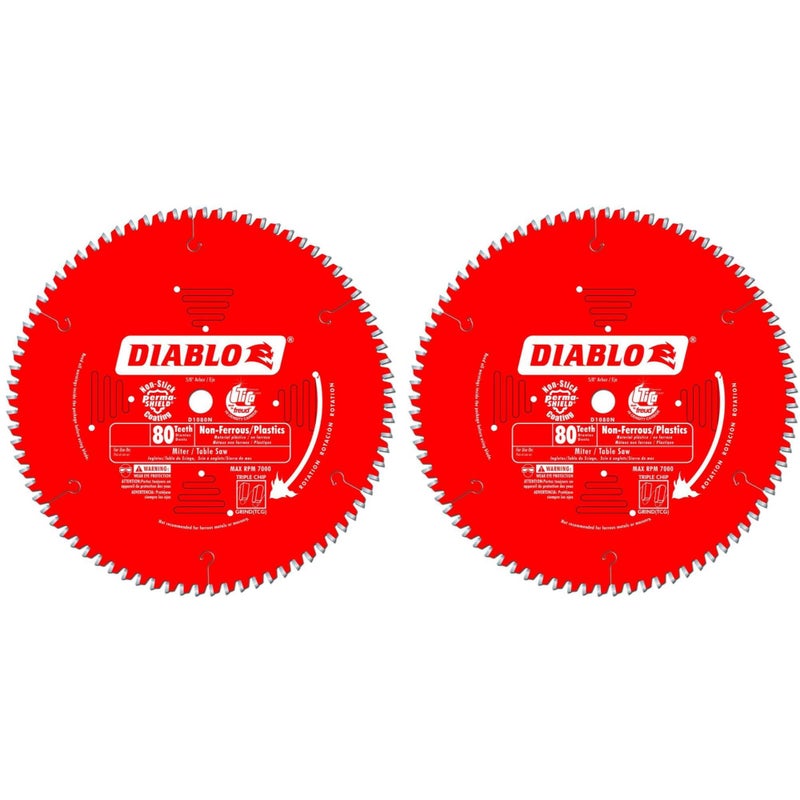 Diablo Freud D1080N Diablo 10Inch 80 Tooth TCG NonFerrous Metal Plastic Cutting Saw Blade 58Inch Arbor 2 Pack - Image 2