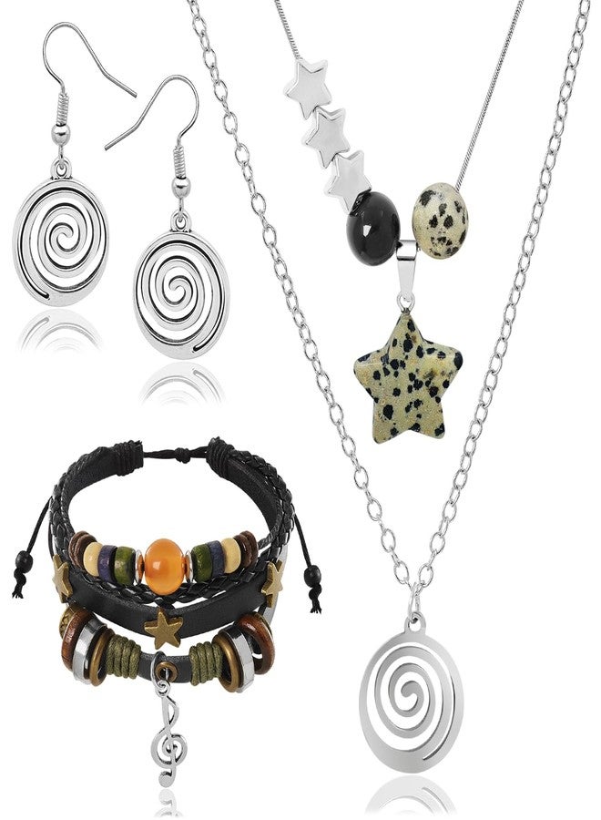 Fscwlmon 3 Pcs Multilayer Y2k Star Fairy Grunge Jewelry Set for Women Layered Grunge Music Bracelets Y2K Star Stone Swirl Choker Gothic Punk Guitar Necklaces Earrings Emo Alt Accessory Rock Outfits XX - Image 1