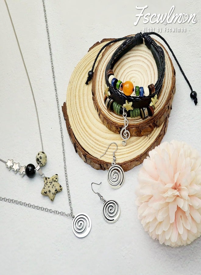 Fscwlmon 3 Pcs Multilayer Y2k Star Fairy Grunge Jewelry Set for Women Layered Grunge Music Bracelets Y2K Star Stone Swirl Choker Gothic Punk Guitar Necklaces Earrings Emo Alt Accessory Rock Outfits XX - Image 3