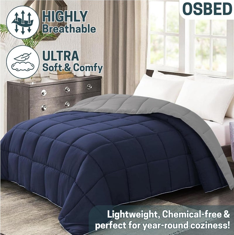 OSBED Premium Comforter Set with Cooling Bed Comforter & 2 Pillow Shams - Navy/Grey, 220 x 260cm - Image 3