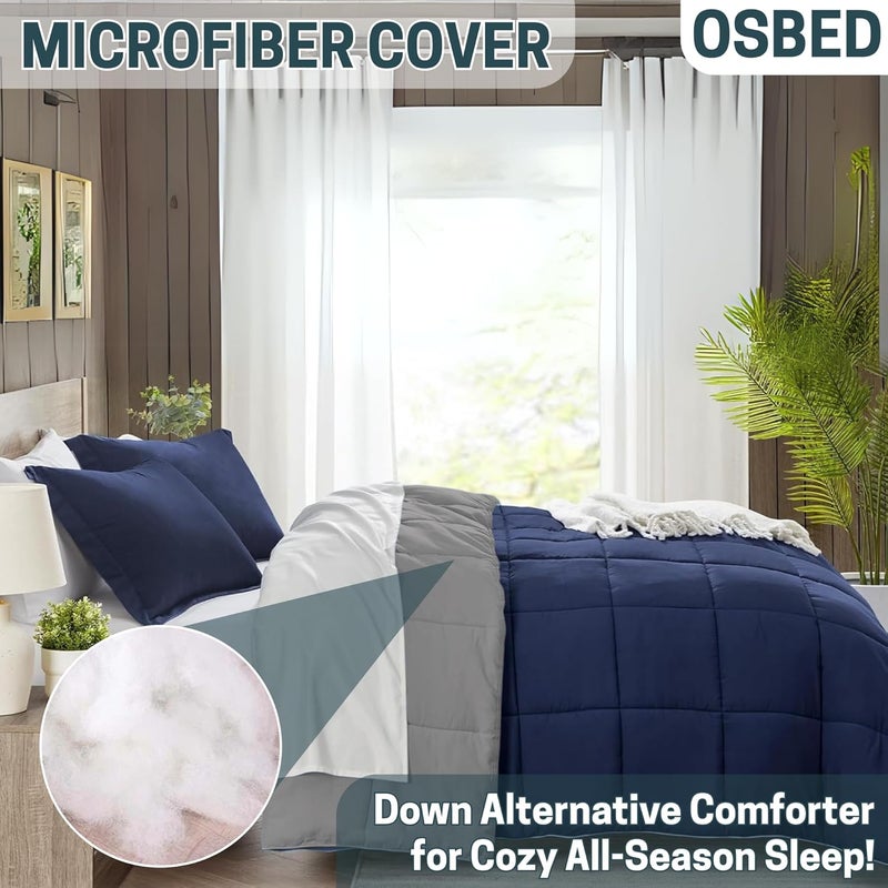 OSBED Premium Comforter Set with Cooling Bed Comforter & 2 Pillow Shams - Navy/Grey, 220 x 260cm - Image 4