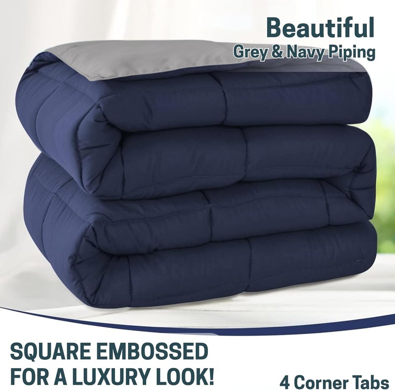 OSBED Premium Comforter Set with Cooling Bed Comforter & 2 Pillow Shams - Navy/Grey, 220 x 260cm - Image 5
