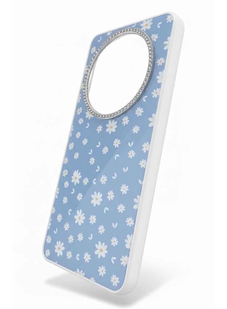 غطاء حماية فاخر لهاتف هونر ماجيك 7 برو، بلون أزرق هادئ ونقشة زهور رقيقة - Image 3