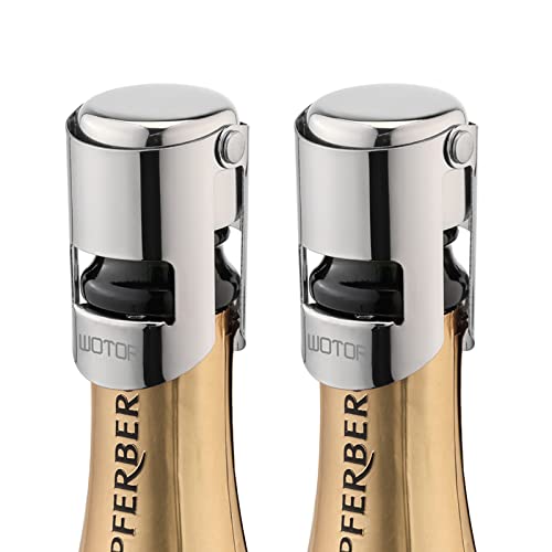 WOTOR Champagne Stoppers Stainless Steel, Prosecco Bottle Stopper with Food Grade Silicone, Reusable Champagne Cork & Saver, Leak proof Keep Fresh (Silver, 2 Pack) - Image 1
