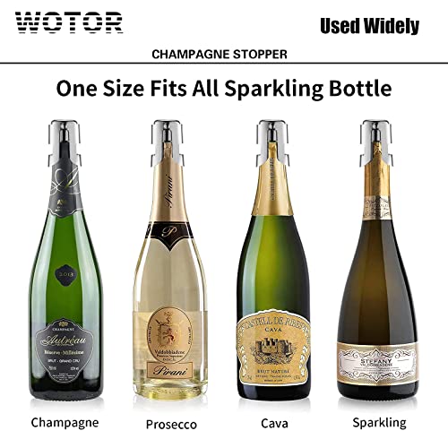 WOTOR Champagne Stoppers Stainless Steel, Prosecco Bottle Stopper with Food Grade Silicone, Reusable Champagne Cork & Saver, Leak proof Keep Fresh (Silver, 2 Pack) - Image 5