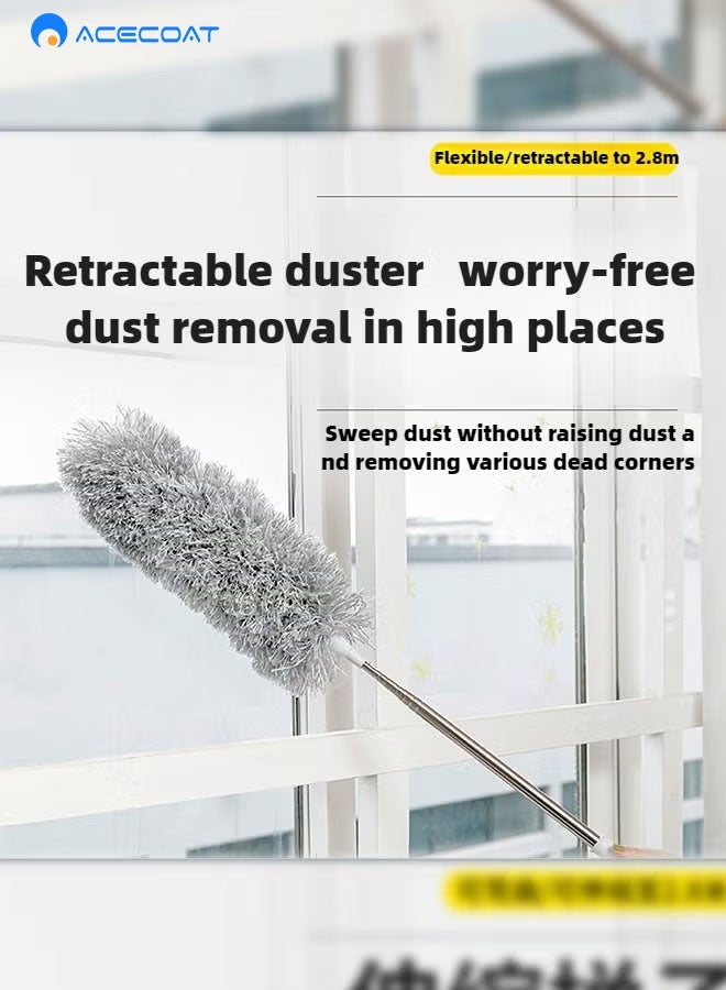 ACECOAT 2.8M Ultra Long Household Dust Duster Cleaning Hair Duster Removal And Ash Roof Cleaning Brush Sweeping The Wall Microfiber Duster Bendable Telescopic - Image 3
