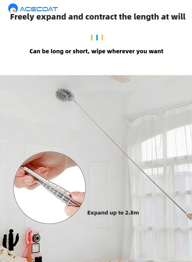 ACECOAT 2.8M Ultra Long Household Dust Duster Cleaning Hair Duster Removal And Ash Roof Cleaning Brush Sweeping The Wall Microfiber Duster Bendable Telescopic - Image 2