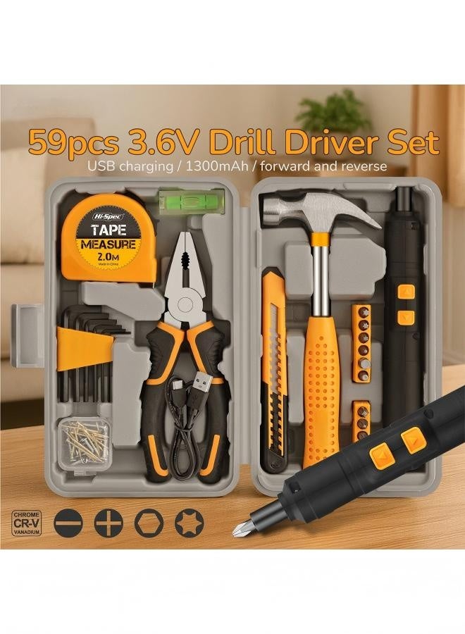 Zeemey 59-in-1 Electric Screwdriver Set,Multifunctional Small Precision Electric Screwdriver Set,Home Tool Kit with 3.6V Small Power Cordless Screwdriver Rechargeable Set, Silent & Durable, Long-Lasting,Rechargeable with High Torque Household Repair Tool, Cordless Design,Precision Repair Tool Kit for Phone, Laptop, Camera, Watch, Computer,Household Basic Repairs in a Portable Toolbox Case - Image 2