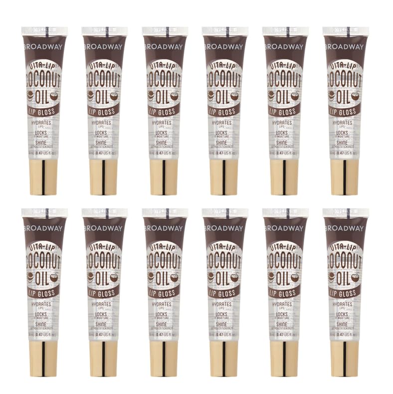 Ruby Kisses Broadway Vita-Lip Clear Lip Gloss (Coconut Oil 12 Pack), Ultra-Hydrating & Soothing Formula with Vitamin Oils, High-Shine Non-Sticky Finish, Healing Glossy Lip Balm Locks in Moisture