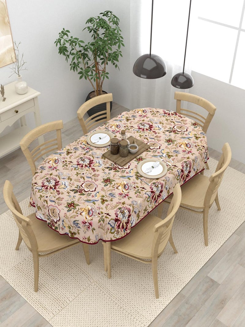 Clasiko 6 Seater Oval Dining Table Cover 60x90 Inches Material Cotton Multicolor Flowers - Image 1