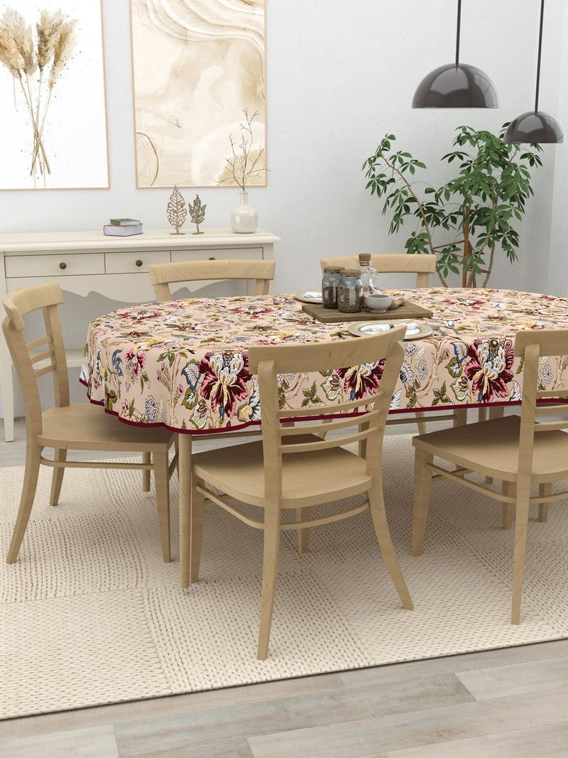 Clasiko 6 Seater Oval Dining Table Cover 60x90 Inches Material Cotton Multicolor Flowers - Image 2