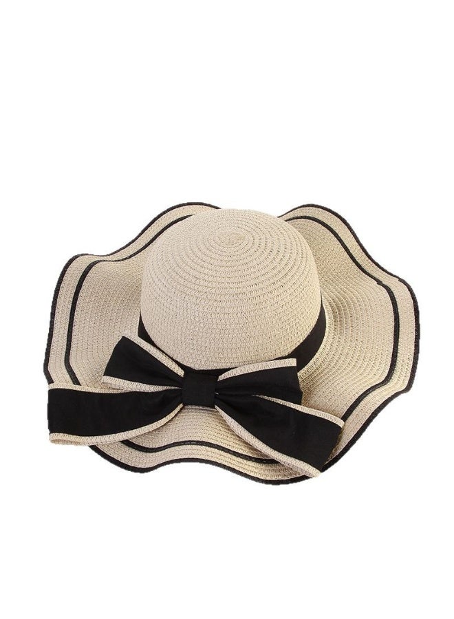جولي قبعة مرنة قابلة للطي ، قبعة شاطئ القوس ، قبعة شمس القوس الصيفي ، قبعة شمسية لعطلة الشاطئ للنساء ، قبعة شمسية طويلة الحواف في الهواء الطلق ، قبعة قش حلوة باللون البيج - Image 2
