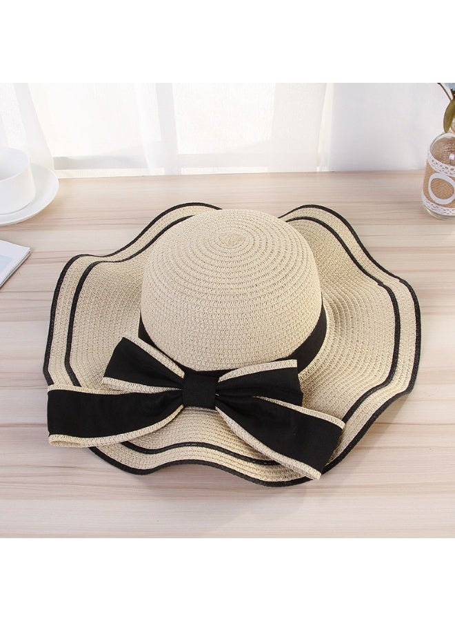 جولي قبعة مرنة قابلة للطي ، قبعة شاطئ القوس ، قبعة شمس القوس الصيفي ، قبعة شمسية لعطلة الشاطئ للنساء ، قبعة شمسية طويلة الحواف في الهواء الطلق ، قبعة قش حلوة باللون البيج - Image 1