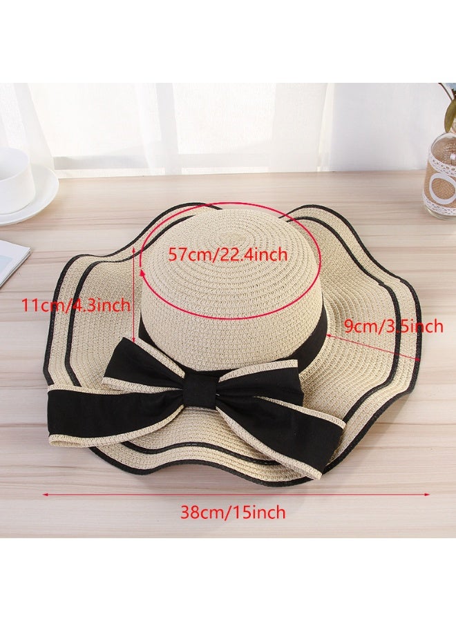 جولي قبعة مرنة قابلة للطي ، قبعة شاطئ القوس ، قبعة شمس القوس الصيفي ، قبعة شمسية لعطلة الشاطئ للنساء ، قبعة شمسية طويلة الحواف في الهواء الطلق ، قبعة قش حلوة باللون البيج - Image 3