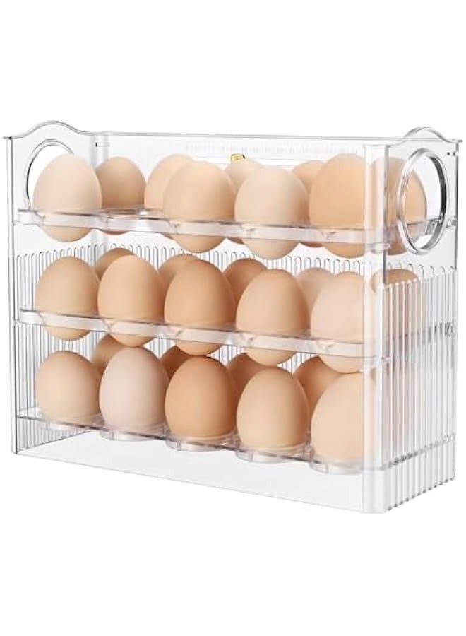 TRASSLE Flippable Egg Fridge Organizer - Slim Egg Holder for Refrigerator Door 30-Egg Capacity Clear Egg Saver for Fridge 3-Layer Egg Storage Container for Refrigerator with Freshness Tracker  - Image 1