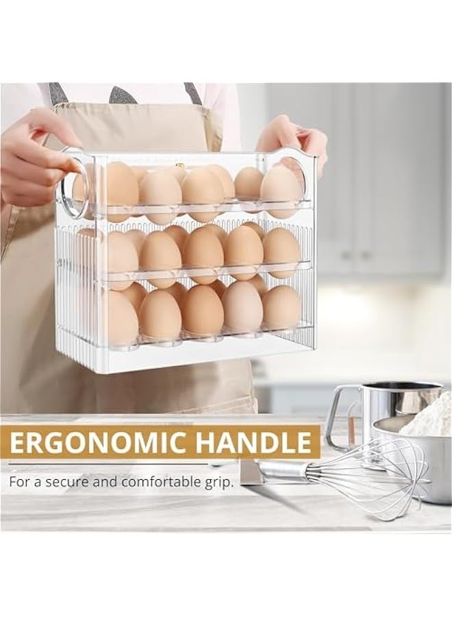 TRASSLE Flippable Egg Fridge Organizer - Slim Egg Holder for Refrigerator Door 30-Egg Capacity Clear Egg Saver for Fridge 3-Layer Egg Storage Container for Refrigerator with Freshness Tracker  - Image 3