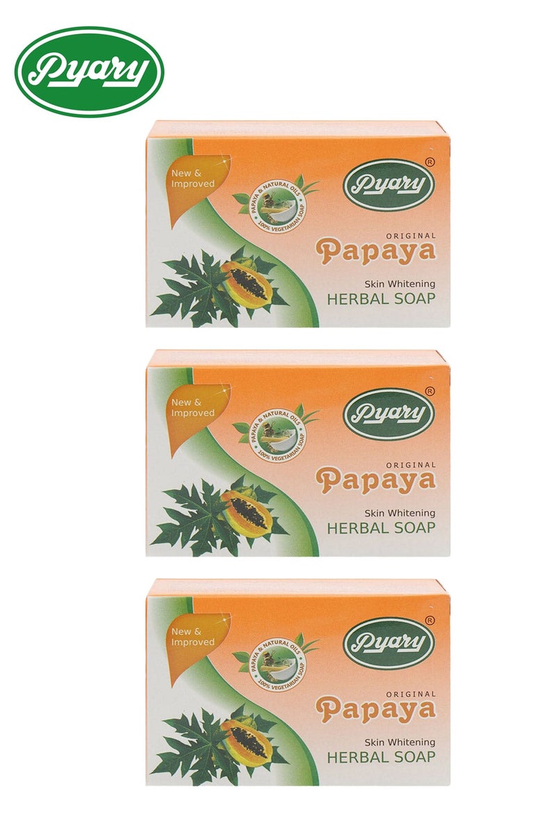 Pyary 3-Piece Papaya Original Herbal Soap Handmade 75*3g - Image 1