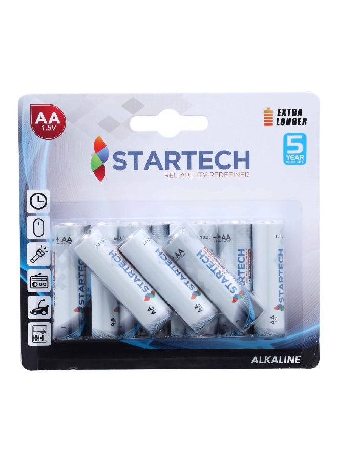 StarTech - 10-Piece AA 1.5V Extra Longer Alkaline Pencil Battery White  12.2 x 15.8 x 3.18 cm LR6-10B - Image 1