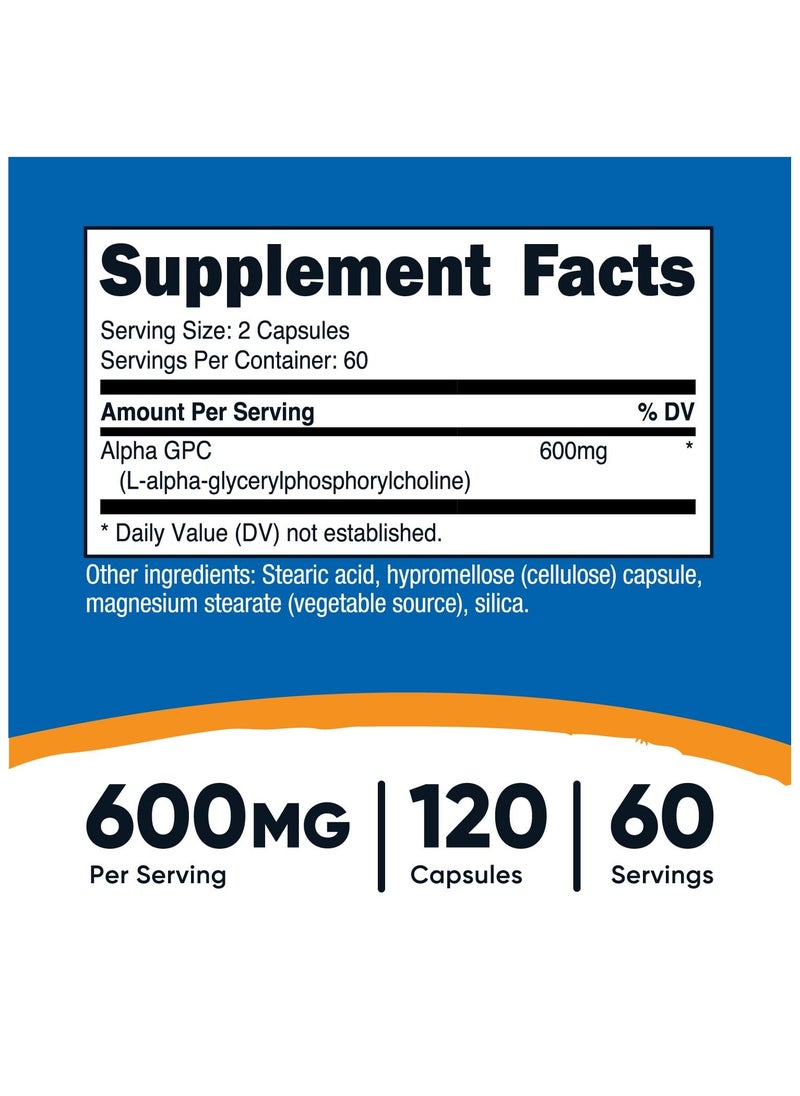 Nutricost - Alpha GPC 600mg Per Serving, 120 Capsules,120 Serving,60 Servings - Image 1