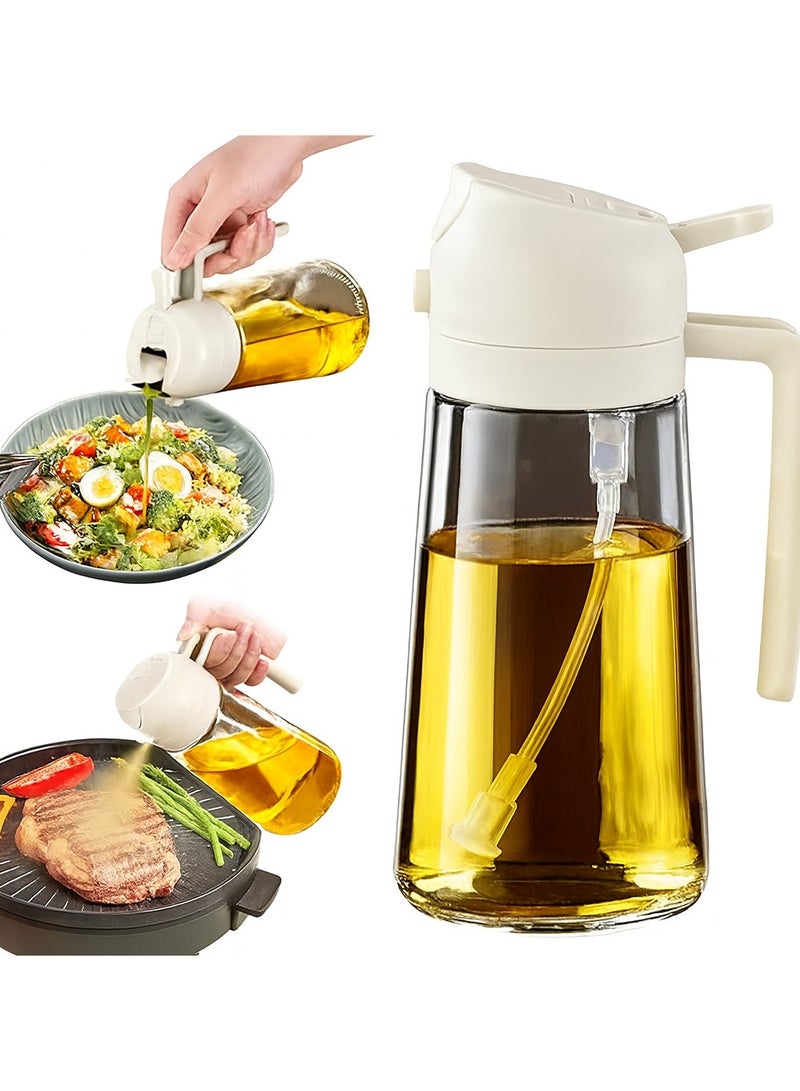 TARAFON 16oz Olive Oil Dispenser Bottle for Kitchen - 2 in 1 Oil Dispenser Air Fryer, Salad, Frying, BBQ, 470ml Premium Glass Oil Bottle Sprayer for Cooking - Creamy White - Image 1