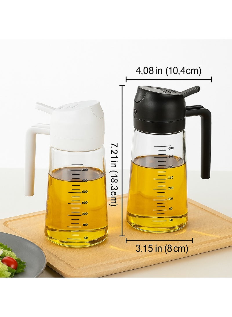 TARAFON 16oz Olive Oil Dispenser Bottle for Kitchen - 2 in 1 Oil Dispenser Air Fryer, Salad, Frying, BBQ, 470ml Premium Glass Oil Bottle Sprayer for Cooking - Creamy White - Image 2
