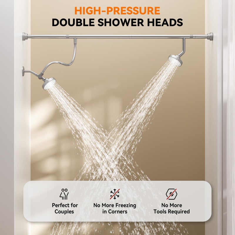 NTPN Dual Shower Head for Couples, High Pressure Double Shower Heads for Two People Rod, Two Showerhead System Fit 2 Person, Birthday Gifts for Women Men, Spa-Like (Chrome) Segmented Design - Image 3