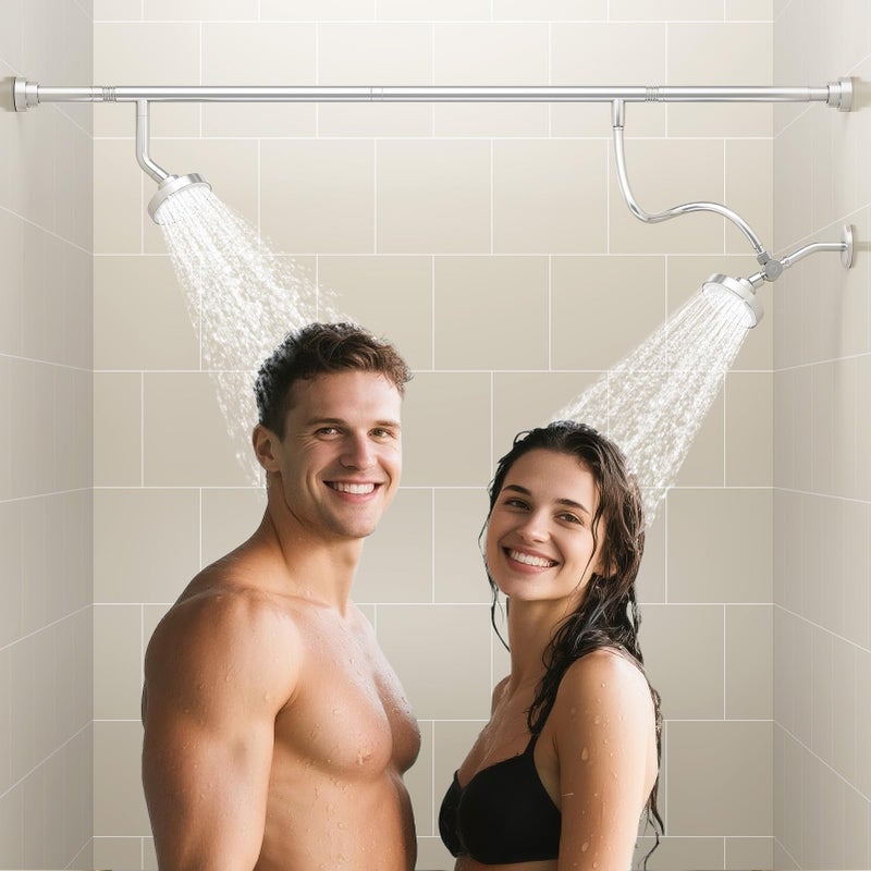 NTPN Dual Shower Head for Couples, High Pressure Double Shower Heads for Two People Rod, Two Showerhead System Fit 2 Person, Birthday Gifts for Women Men, Spa-Like (Chrome) Segmented Design - Image 1