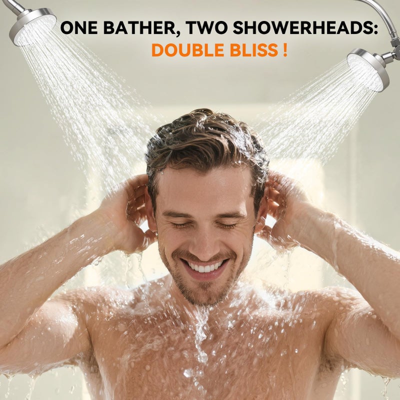 NTPN Dual Shower Head for Couples, High Pressure Double Shower Heads for Two People Rod, Two Showerhead System Fit 2 Person, Birthday Gifts for Women Men, Spa-Like (Chrome) Segmented Design - Image 4