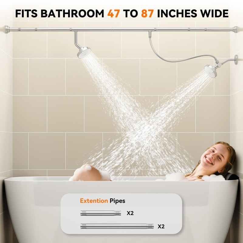 NTPN Dual Shower Head for Couples, High Pressure Double Shower Heads for Two People Rod, Two Showerhead System Fit 2 Person, Birthday Gifts for Women Men, Spa-Like (Chrome) Segmented Design - Image 2