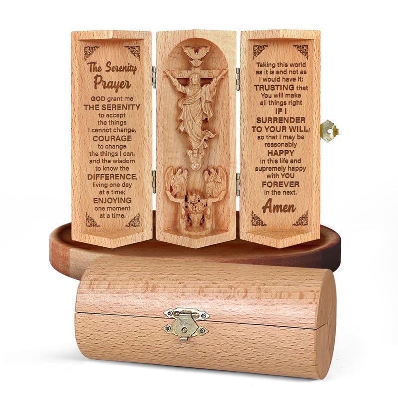 Jesuspirit - Christian Decor  Catholic Wooden Statue  Home Decor - Openable Wooden Cylinder Sculpture of Jesus (A - The Serenity - Size S) - Image 1