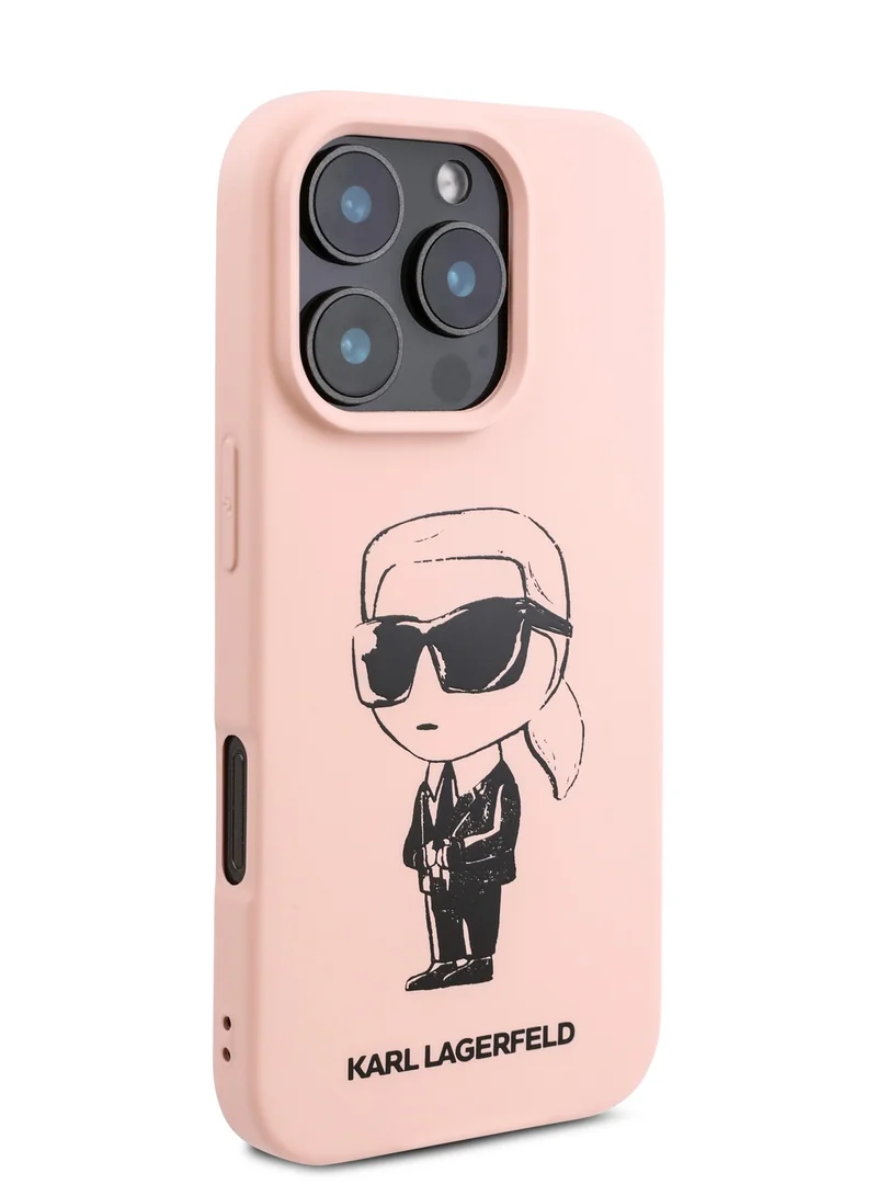 Karl Lagerfeld iPhone 16 Pro Max Case TPU Silicone Hard Cover with ikonik Graffiti Logo / Drop protection / Easy Snap-On Case / Lightweight Back Cover - Pink
